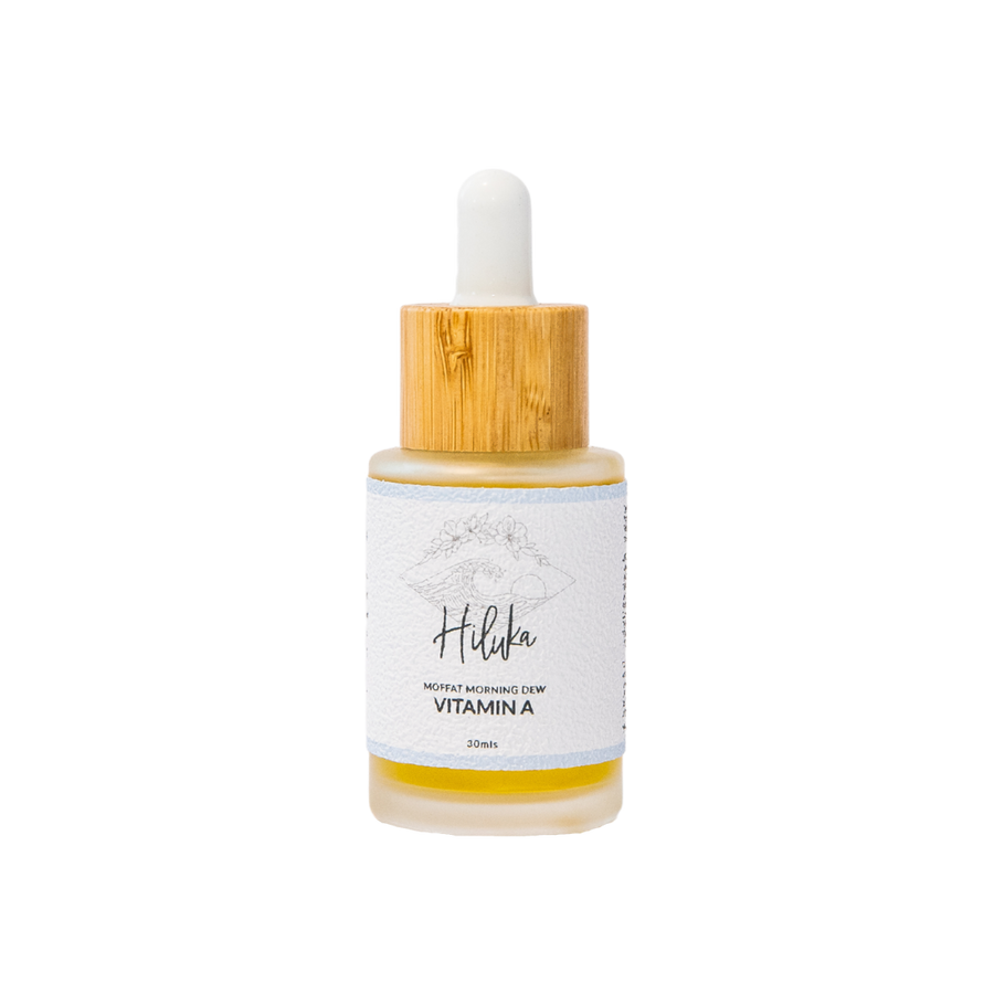 Hiluka Moffat Morning Dew Vitamin A Serum - Retinyl Palmitate is a plant-based form of Vitamin A. This serum protects the skin cells from free radicals, which are considered to be one of the leading causes of premature ageing. It will help to improve skin health, increase your skin's elasticity, counteract sun and acne damage. 